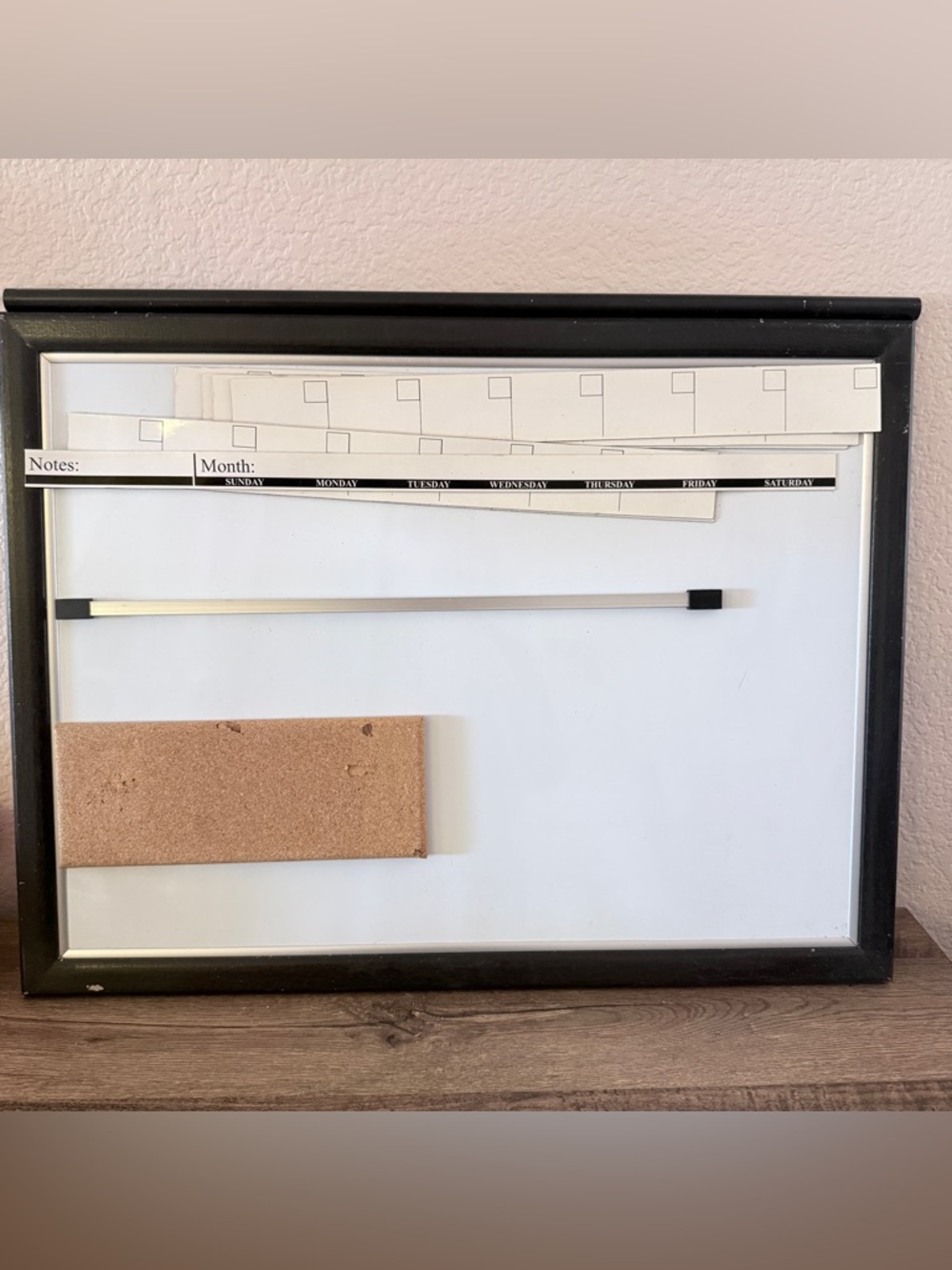Magnetic Weekly Planner Whiteboard & calendar with Cork Strip - Black Frame